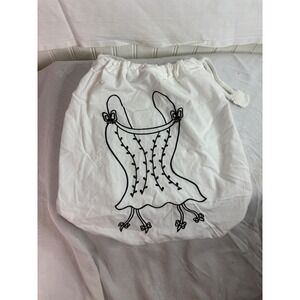 Miaou White Cotton Drawstring Dust Bag Black Embroidered Corset Graphic Pouch